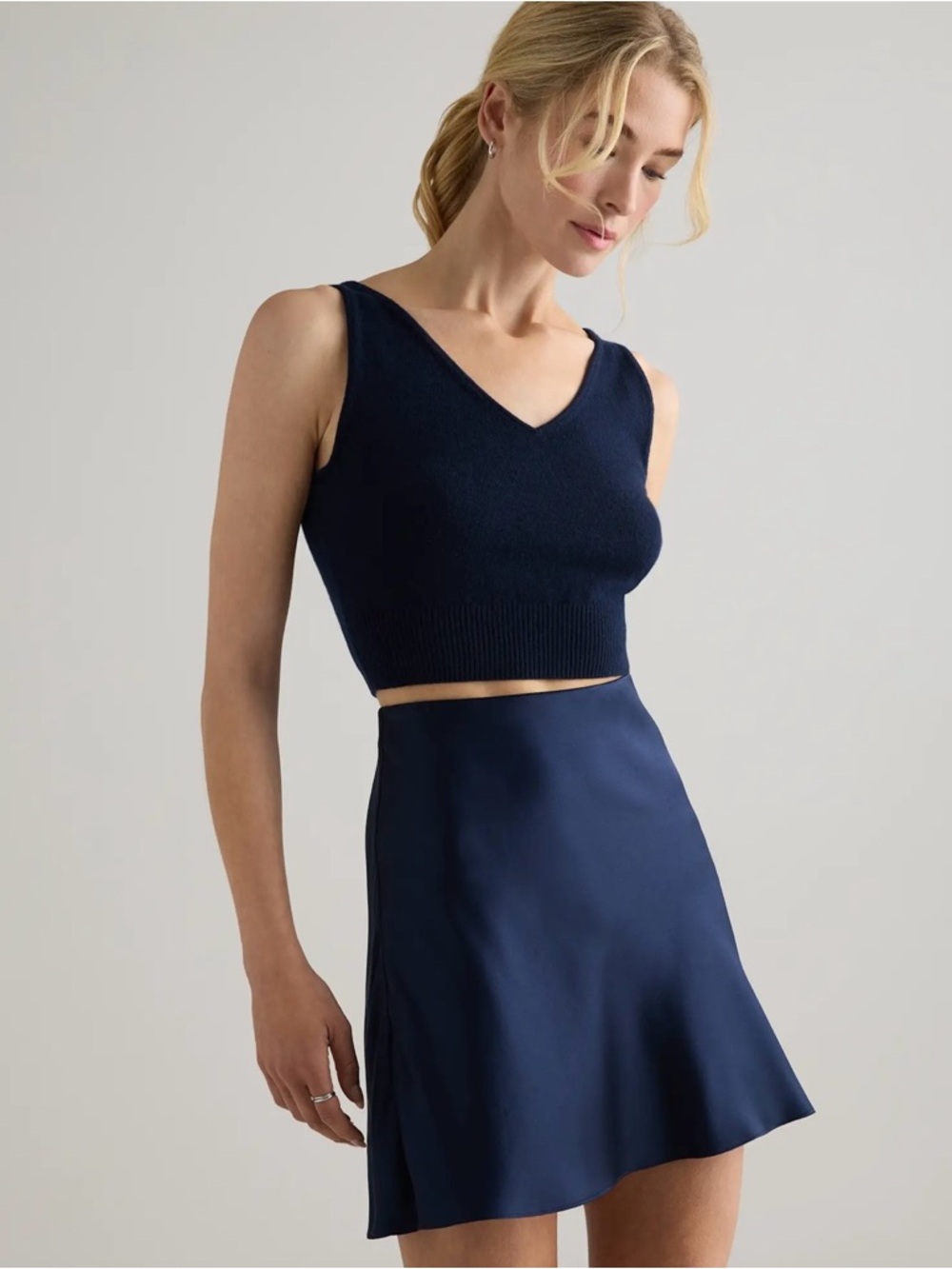 Quince Navy Satin Mini Skirt